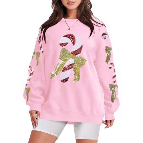 Women's Christmas Santa Tree Print Crewneck Sweatshirt