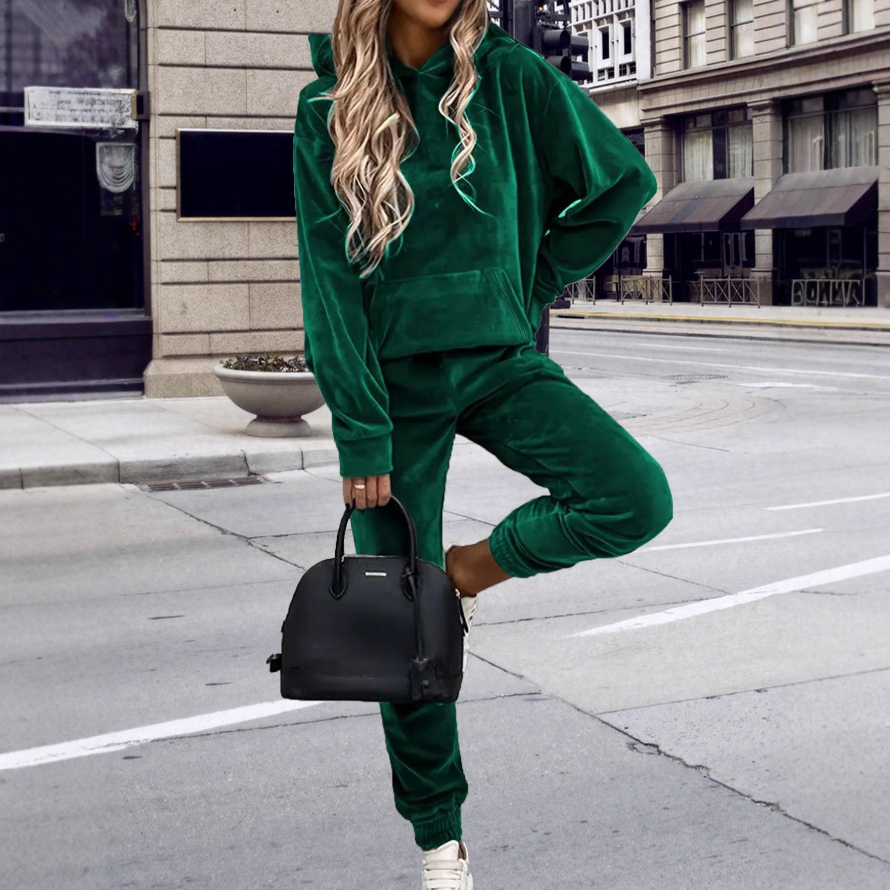 Women's Korean Velvet Long-Sleeve Sweatsuit Set