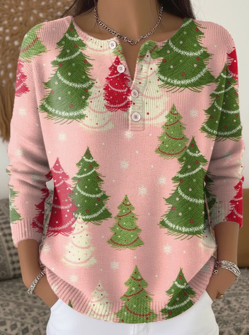Women's Forest Crow Snowflake Print Button Sweatshirt