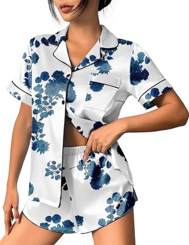Women's Cuban Collar Leopard Tree Floral Monkey Print Short Sleeve Set