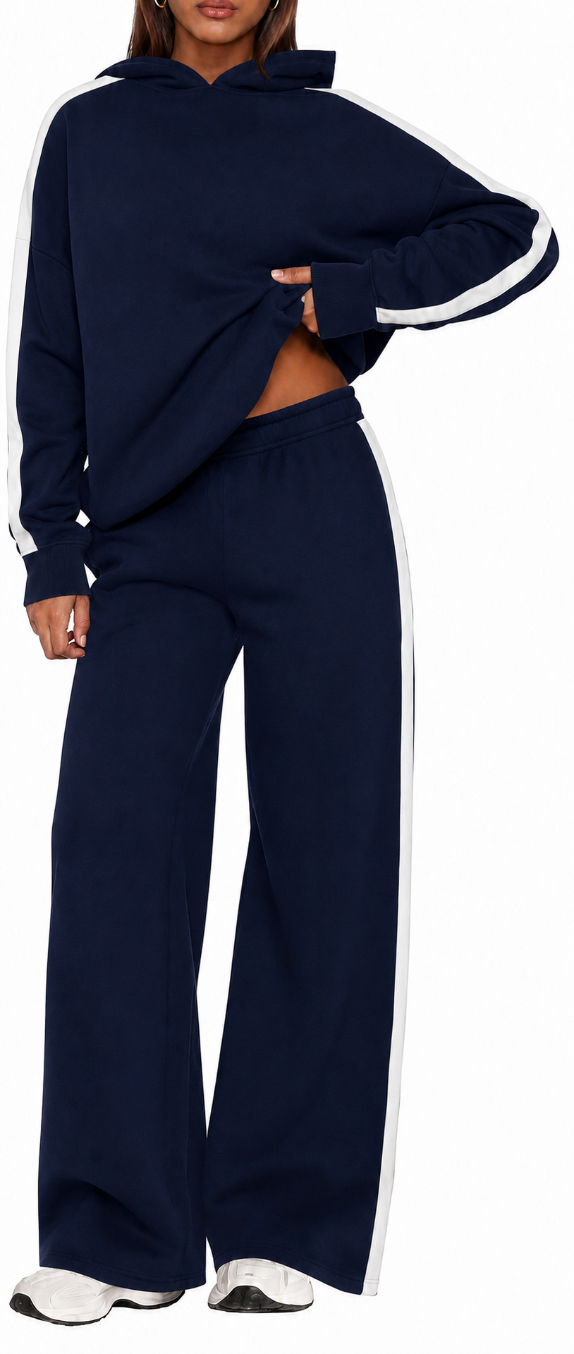 Women's Colorblock Hoodie & Wide-Leg Pants Two-Piece Set