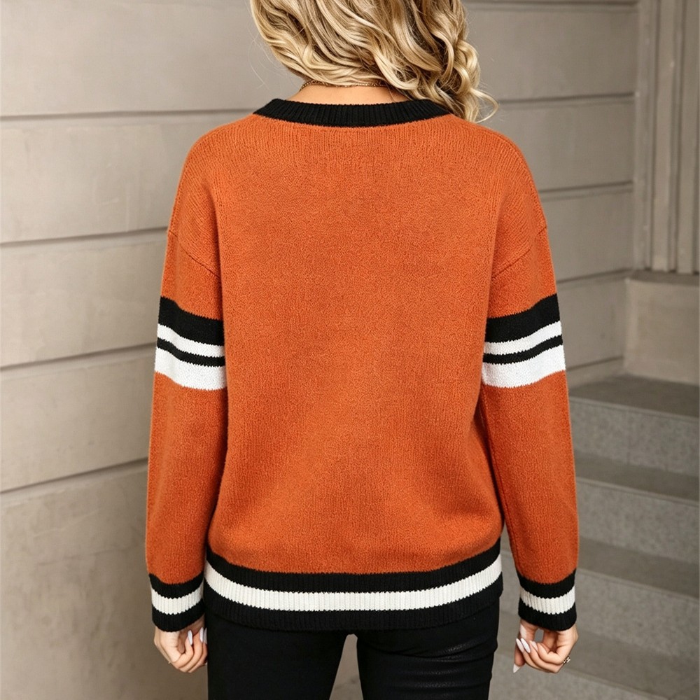 Halloween Ghost Pumpkin Pullover Sweater Orange Plus Size