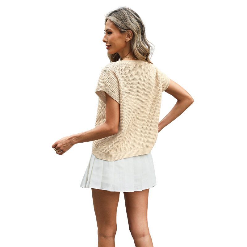 Women's Solid Hollow-Out Crewneck Knit Top Casual Commuter