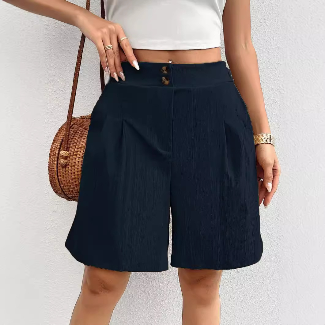 Women's High-Waist Solid Color Shorts, Lightweight Casual Summer Bottoms