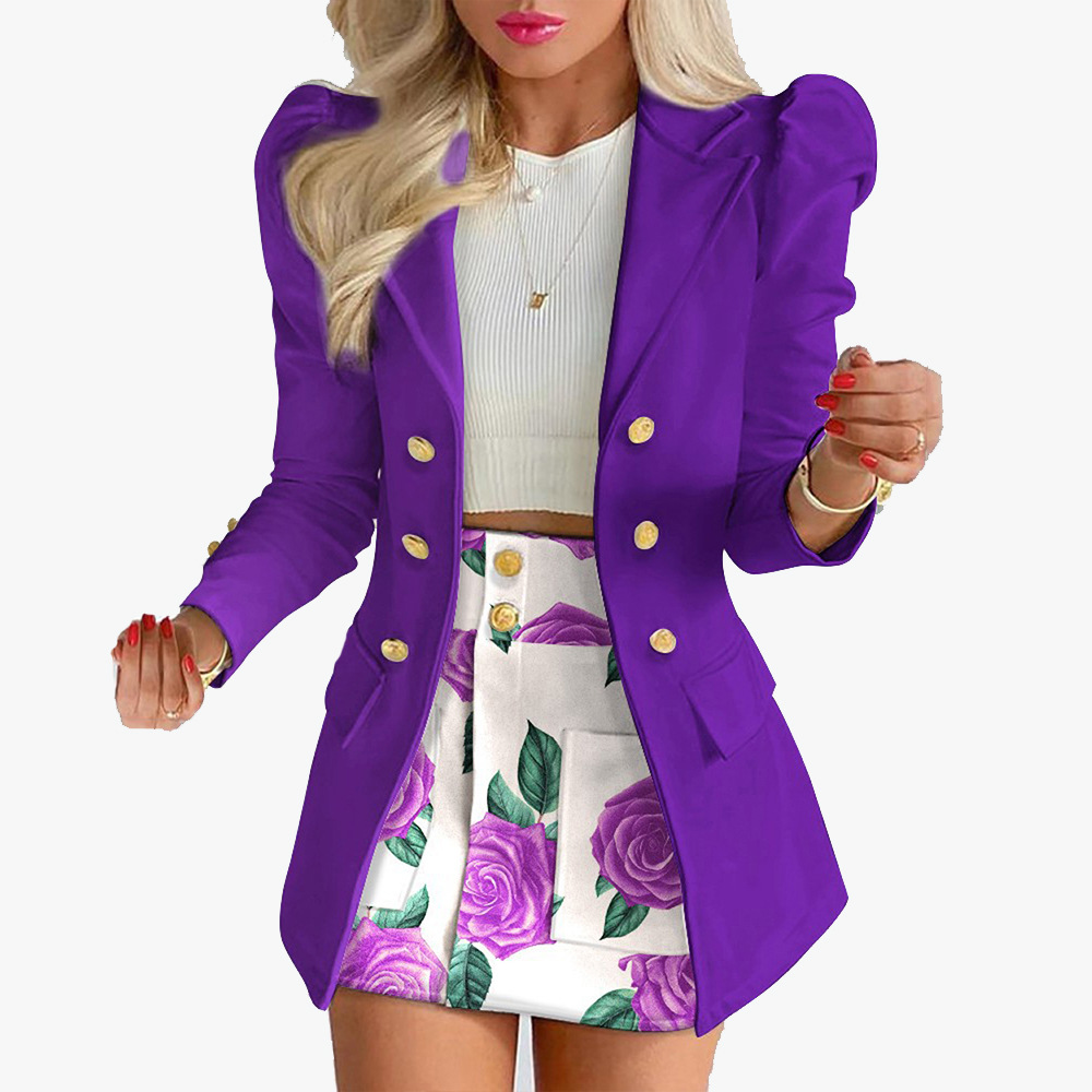 Women's Printed Long Sleeve Blazer and Skirt Set