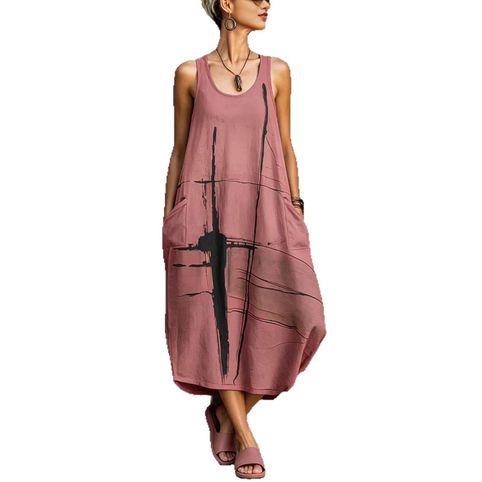 Women's Summer Sleeveless Printed Pocket Casual Dress