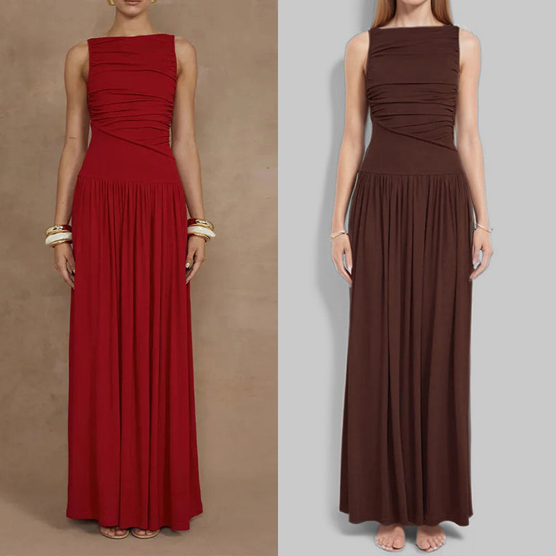 Women's Sexy Minimalist Solid Ruched Waist Midi Dress