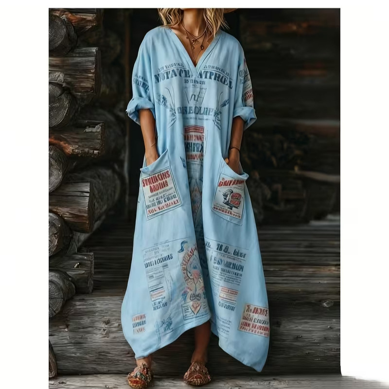 Women's Letter Print Casual A-Line Midi Dress