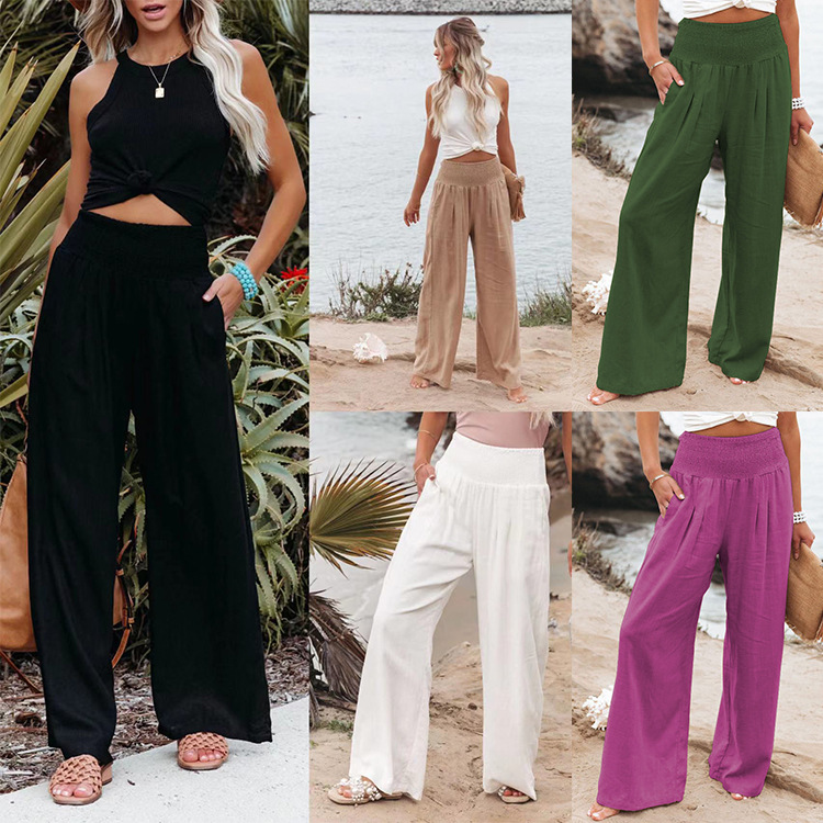Women's Wide-Leg Cotton-Linen Blend Casual Pants