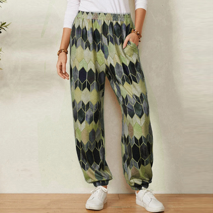High-Waist Wide-Leg Geometric Print Pants