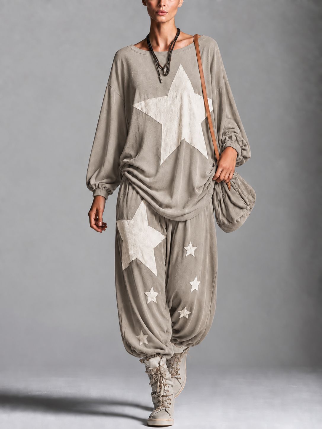 Women's Casual Sweatshirt and Pants Set with Galaxy Print