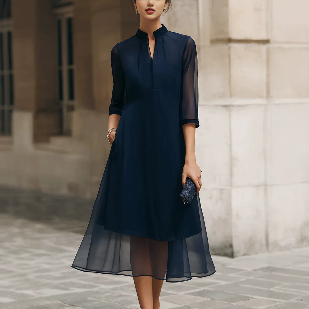 Elegant Mesh Panel Midi Dress for Women