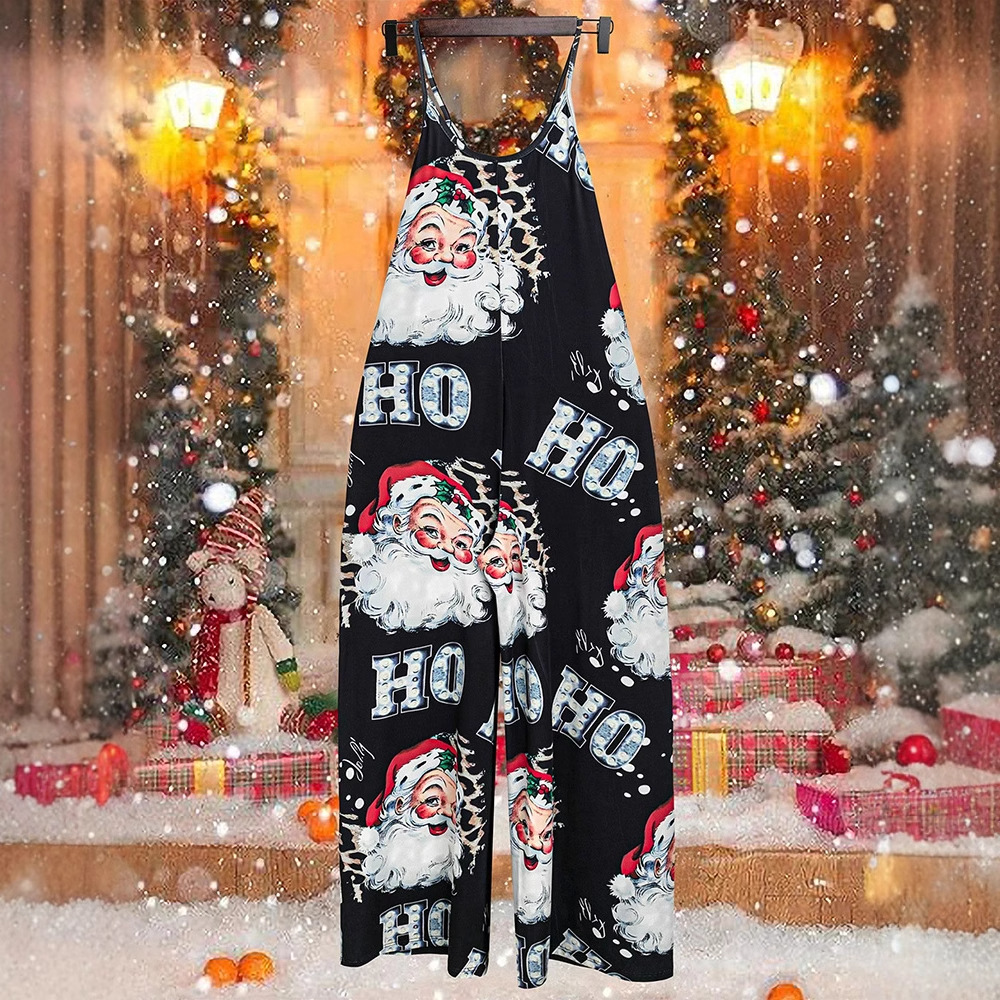 Christmas Pocket Sleeveless Jumpsuit Streetwear