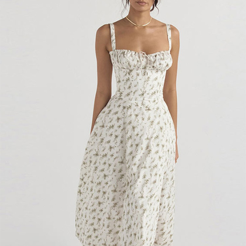 Women's Sleeveless Spaghetti Strap French Dress with Waist