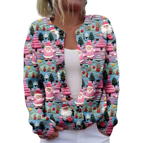 Women's Christmas Snowman Tree Print Button Cardigan