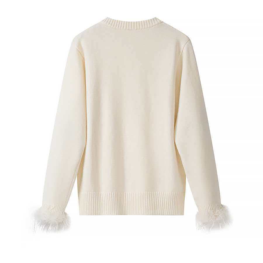 Feather-Trim Knit Cardigan