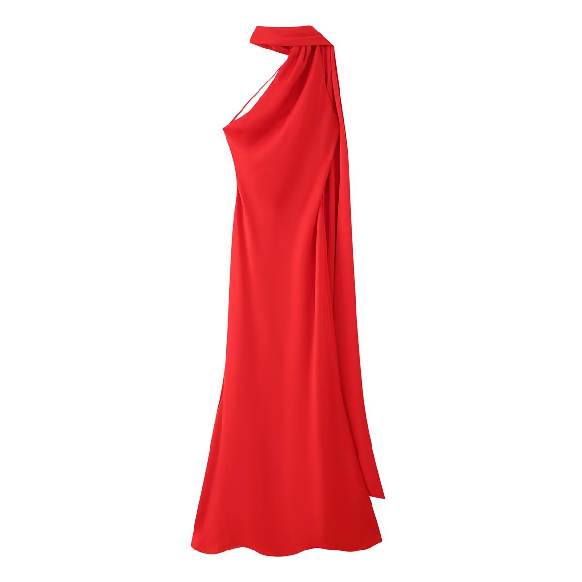 Women's Elegant Open-Back Halter Maxi Dress with Tie Detail