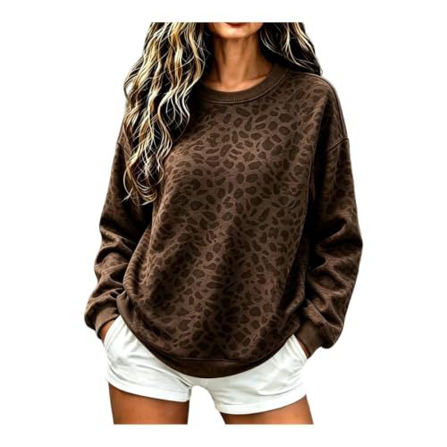 Leopard Polka Dot Print Crewneck Long Sleeve Pullover Sweatshirt