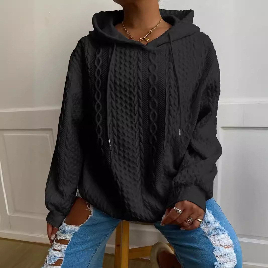 Women's Cable Knit Hooded Pullover Sweatshirt with Pockets