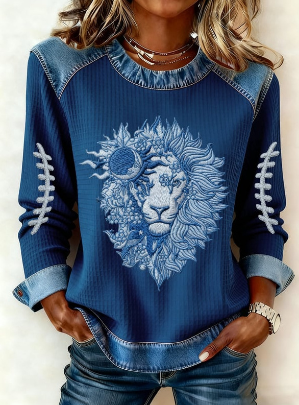 Women's Animal Lion Tiger Print Crewneck Sweatshirt