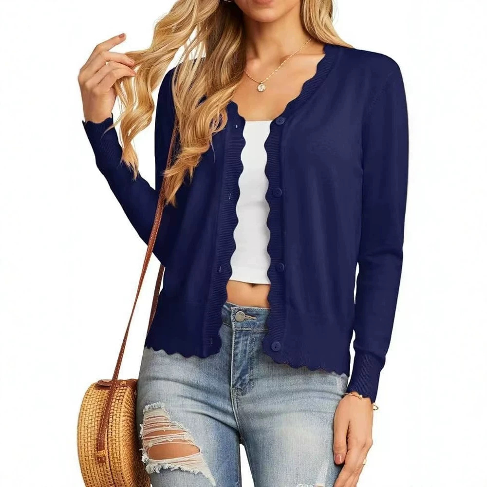 Lightweight Ruffle Trim Short Knit Cardigan