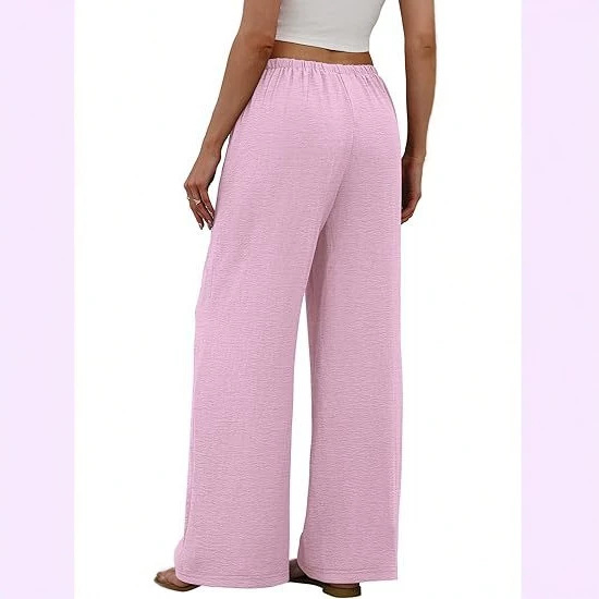 Women's Summer Solid Color Drawstring Wide-Leg Pants