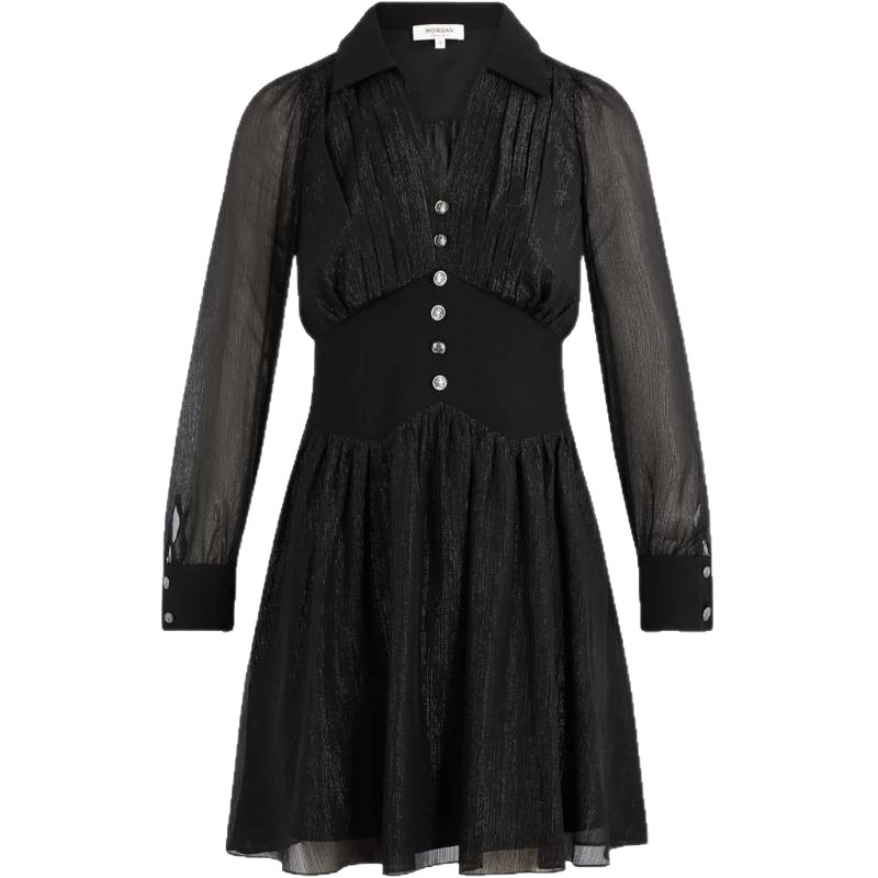 Elegant Collared Long Sleeve Midi Dress
