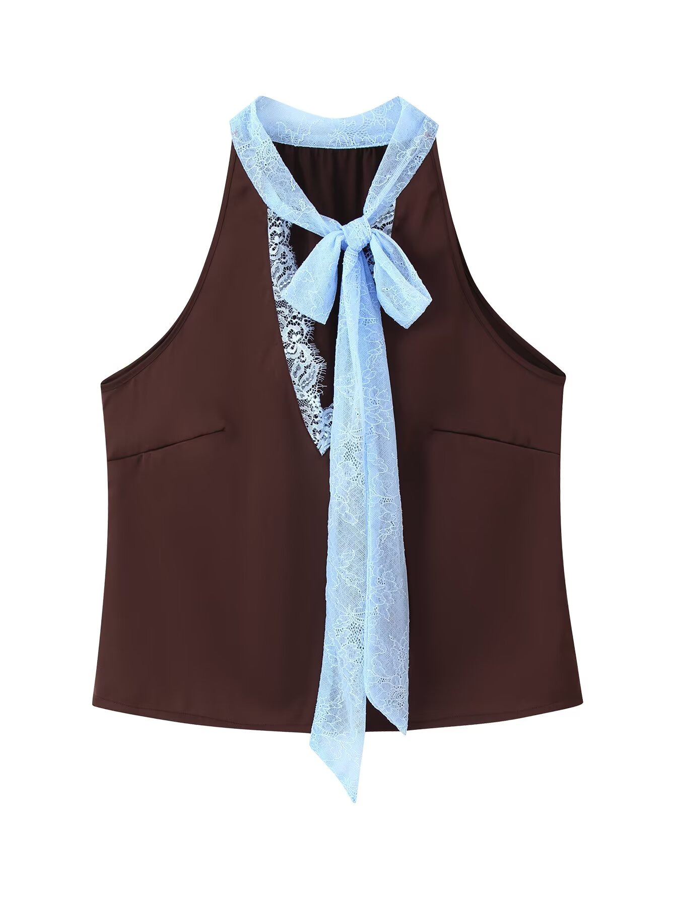 Women's Lace Spliced Cami Top and Skirt Set with Ribbon Accent