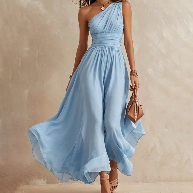 Women's Summer Halter Neck Solid Color Long Dress