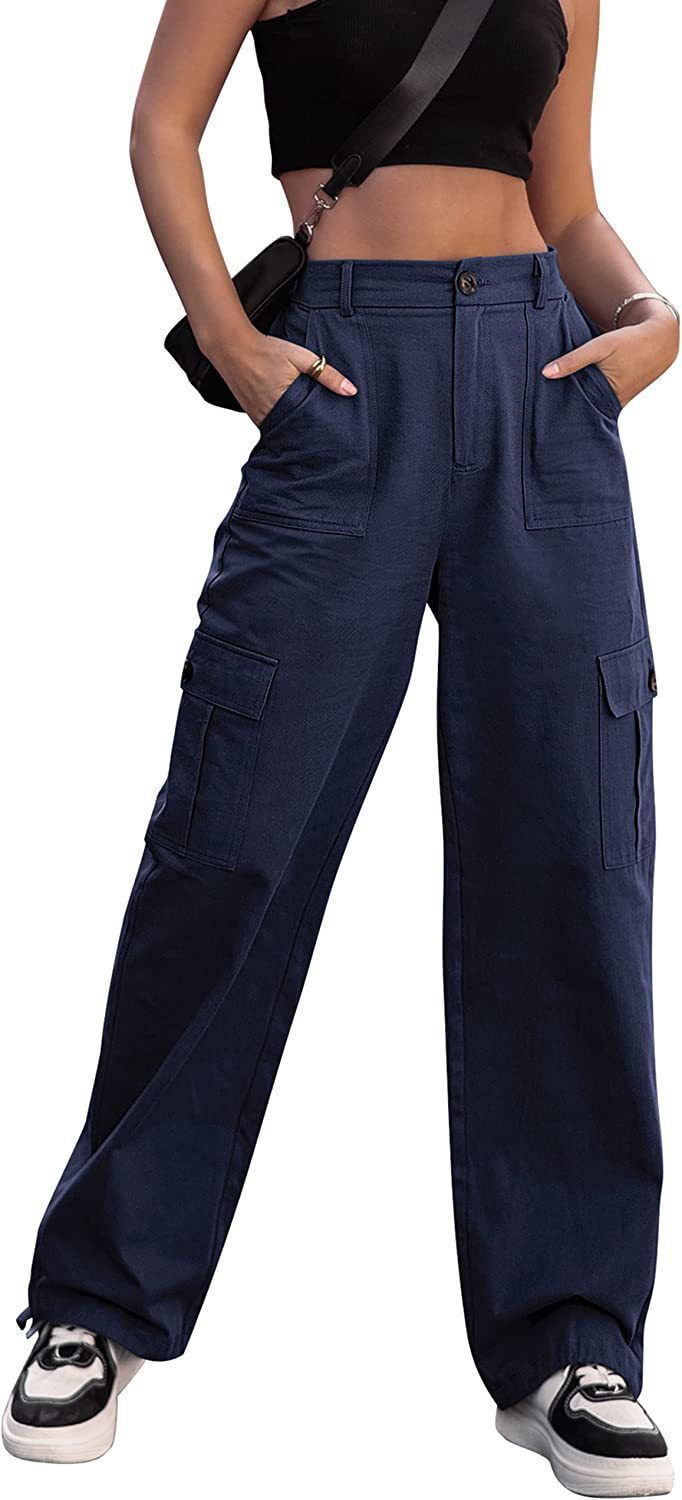 Women's Cotton High-Waist Wide-Leg Cargo Pants