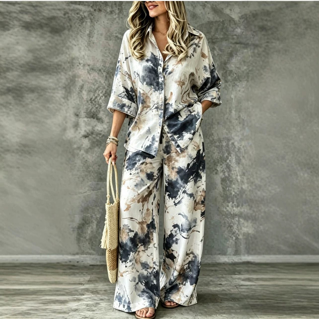 Women's Digital Print Shirt and Pants Set