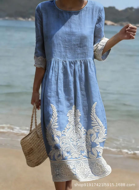 Women's Floral Print Ruched Midi Dress with Half Sleeves