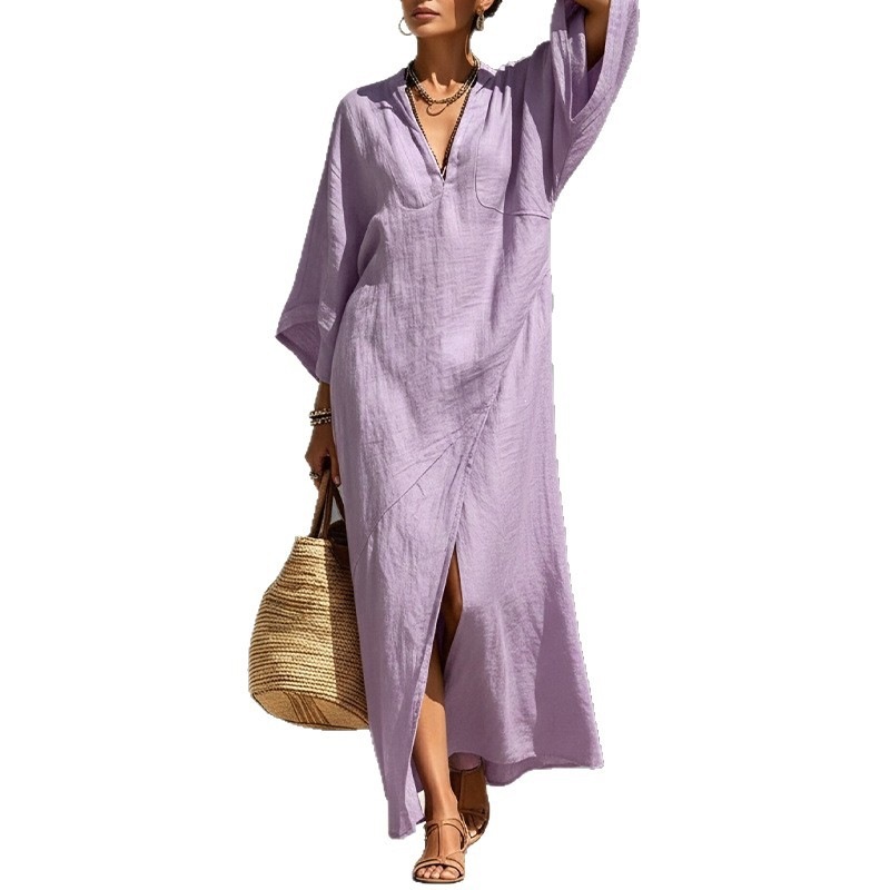 Women's Batwing Sleeve Loose Slit Vacation Dress