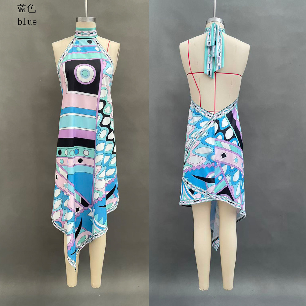 Women's Geometric Print Halter Neck Casual Dress