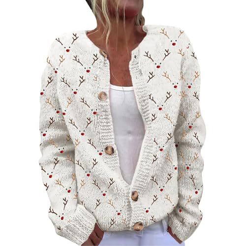 Christmas Hat Print Button-Front Cardigan for Women
