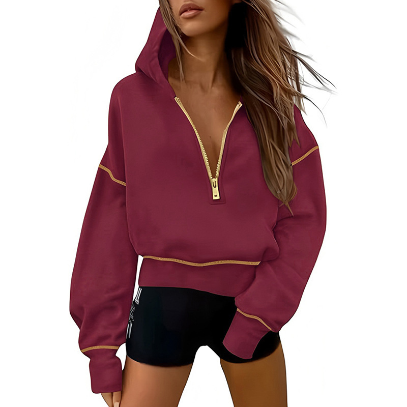 Women's Half-Zip Cropped Hoodie Loose Fit