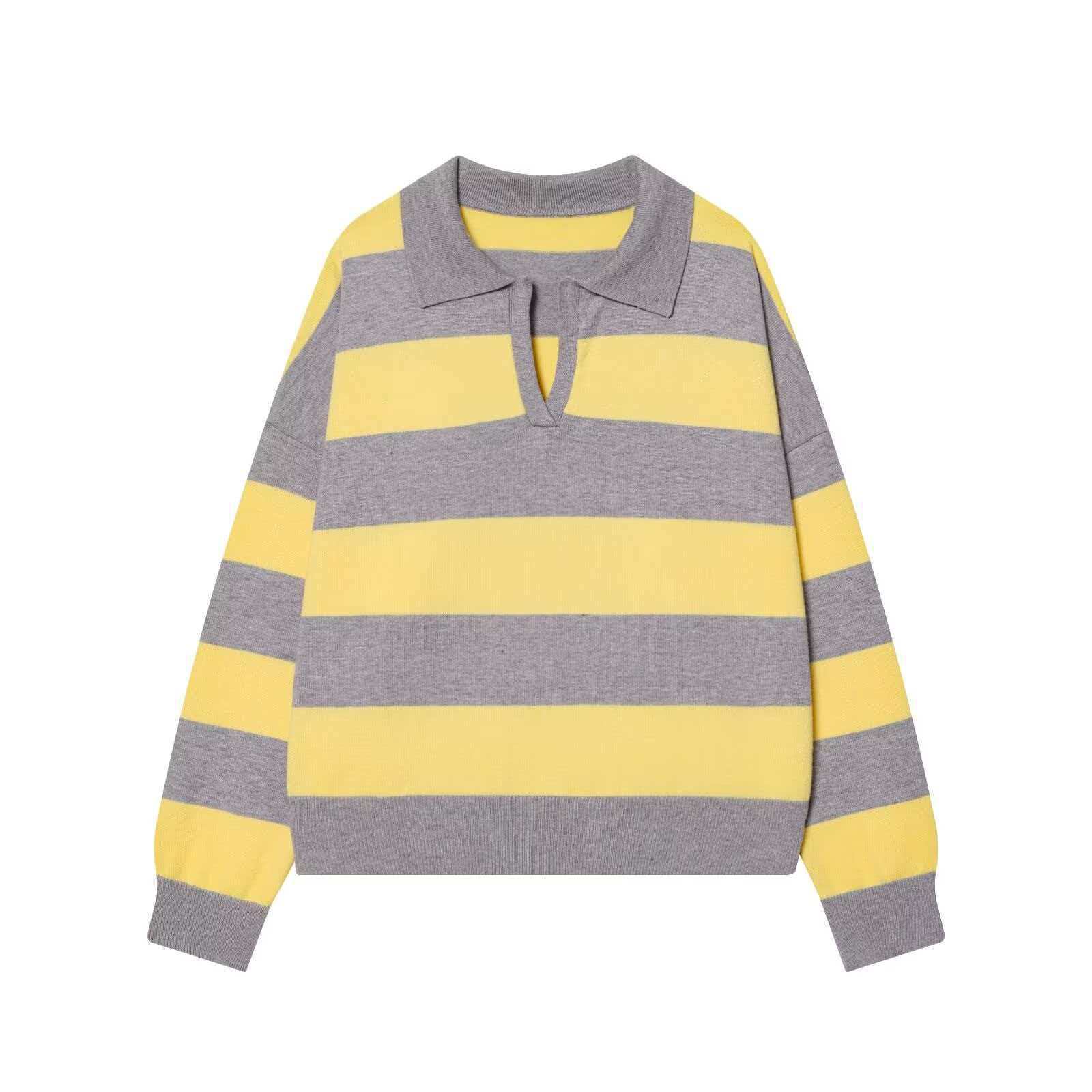 Retro Colorblock Striped Polo Neck Knit Sweater