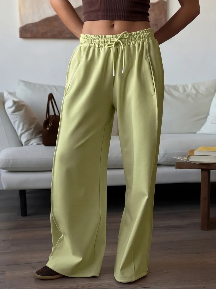 High-Waist Elastic Waist Straight-Leg Casual Pants for Women