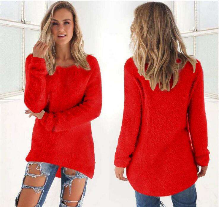 Women's Solid Color Long Sleeve Crewneck Sweater