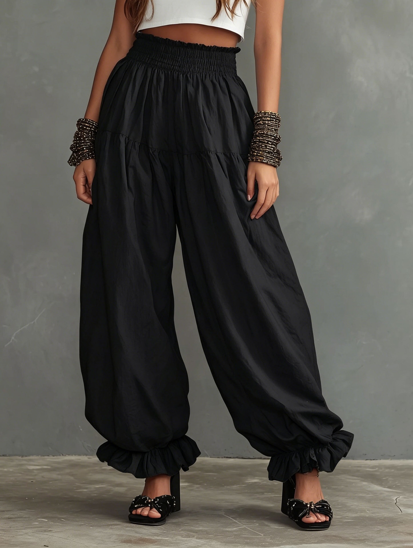 Women's Loose Lantern Pants with Ruffle Hem Casual