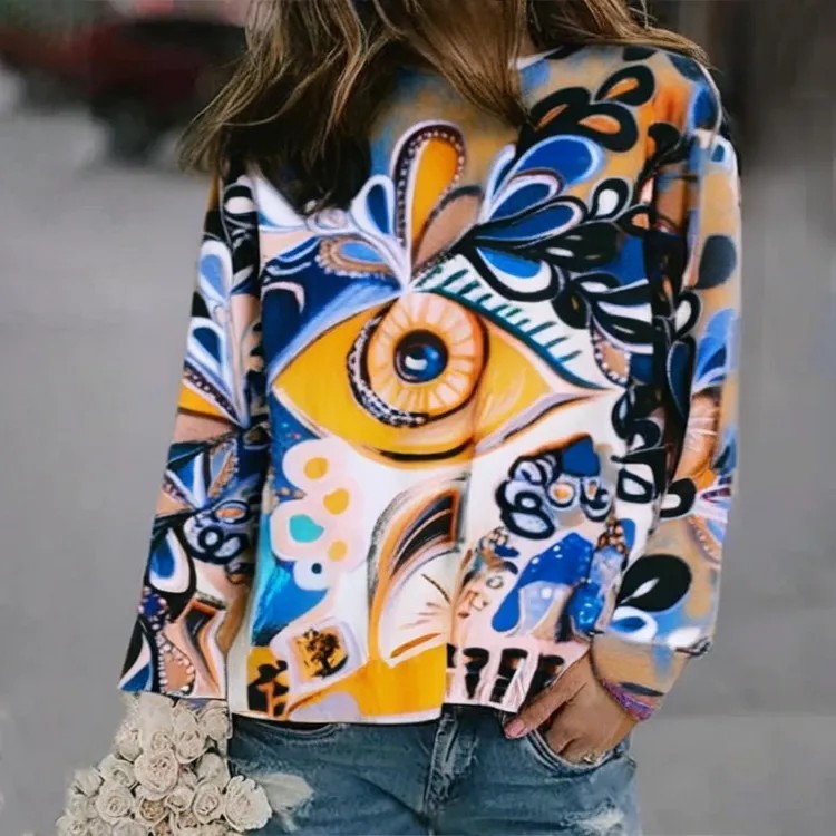 3D Print Women's Sweater Crewneck Pullover Casual Loose Long Sleeve Knit Top