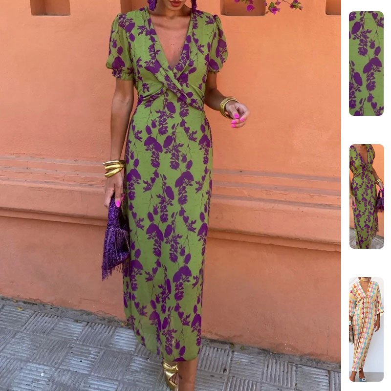 Women's Colorblock Print Short Sleeve Midi Dress