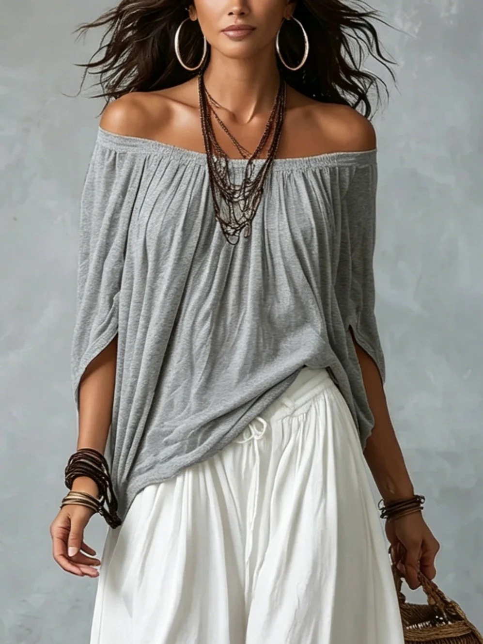 Paisley Print Off-Shoulder Wide-Leg Two-Piece Set