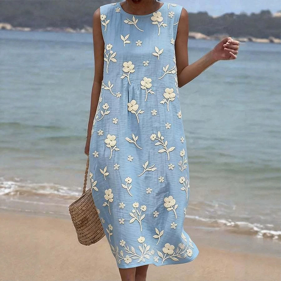 Women's Vintage Patterned Sleeveless Midi Dress