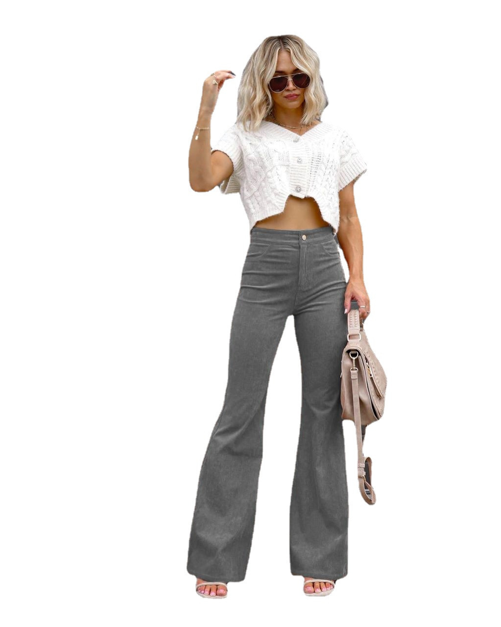 Corduroy High-Waisted Flare Pants for Women