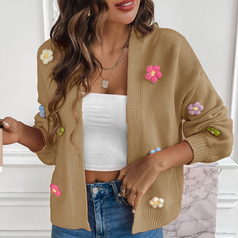 Hand-Crochet Floral Knit Cardigan Sweater Coat Women's Loose Relaxed Fit