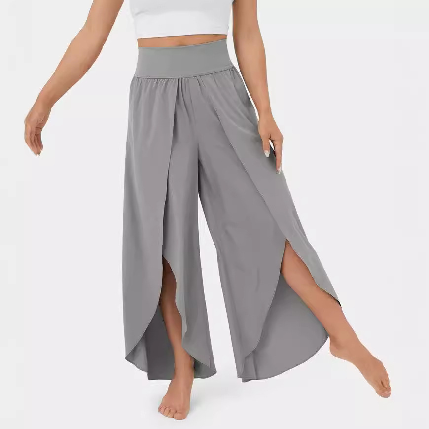 High-Waist Wide-Leg Yoga Pants with High Slit