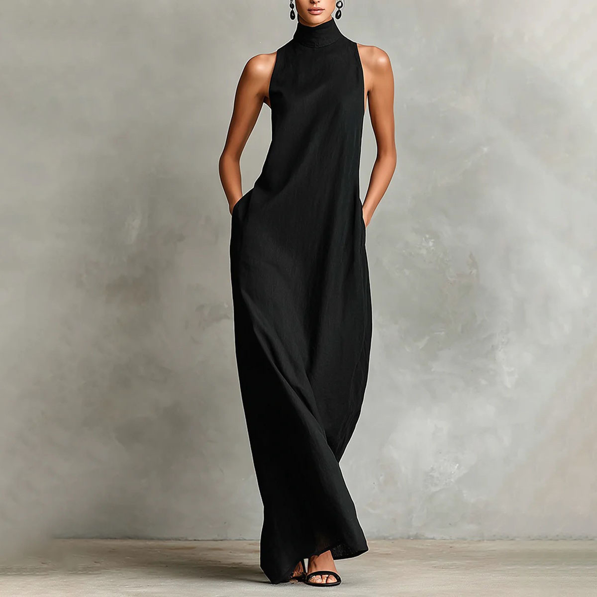 High Neck Sleeveless Long Dress Loose Casual Minimalist