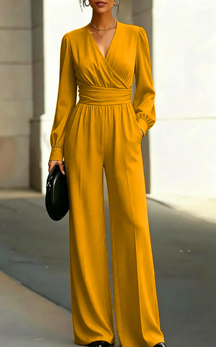 Solid V-Neck Asymmetrical Slim-Fit Women's Jumpsuit