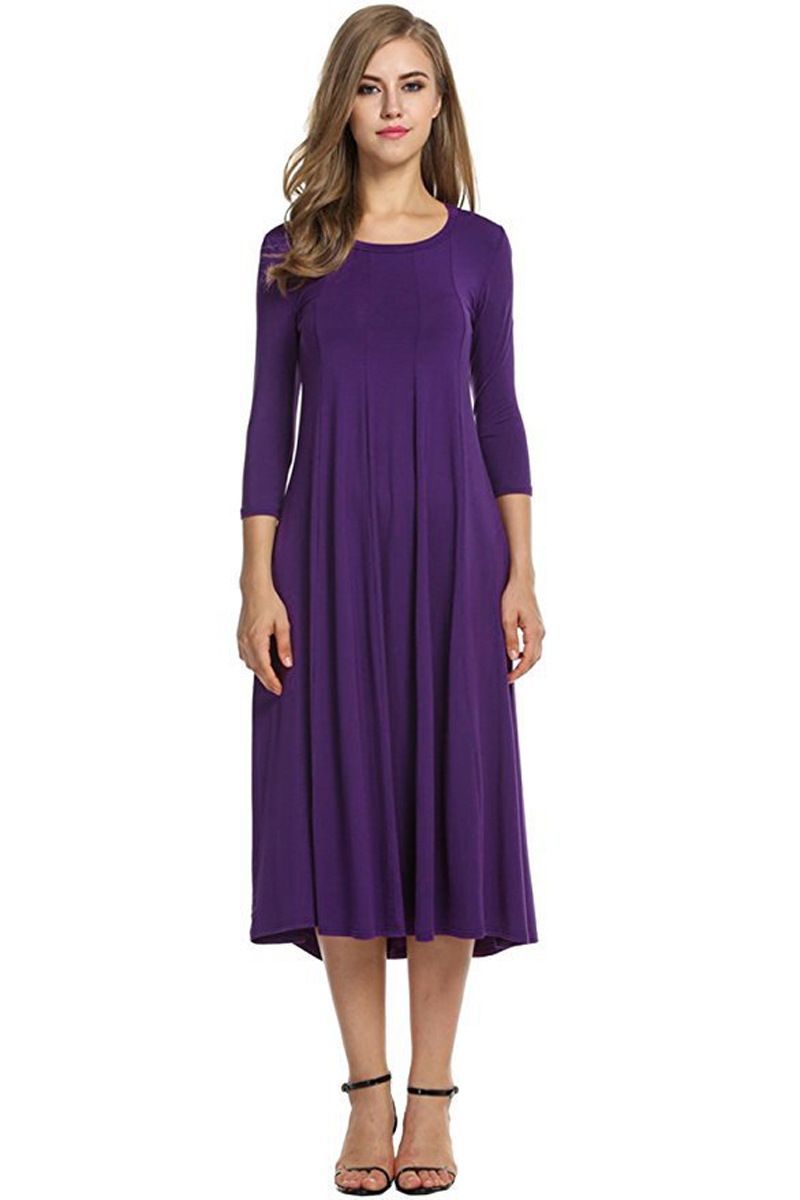 Women's Solid Color Flared Maxi Dress Round Neck Half Sleeve